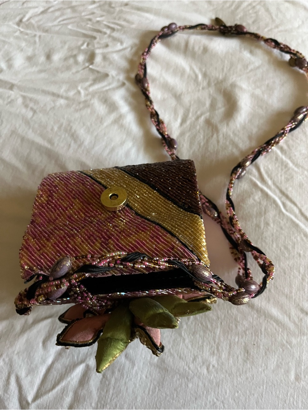 Mary Frances Pink, Green & Gold Beaded Floral Handbag - Picture 2 of 4